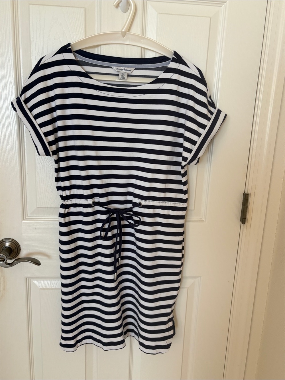 Tommy Bahama Navy and White Striped Drawstring Waist Dress
